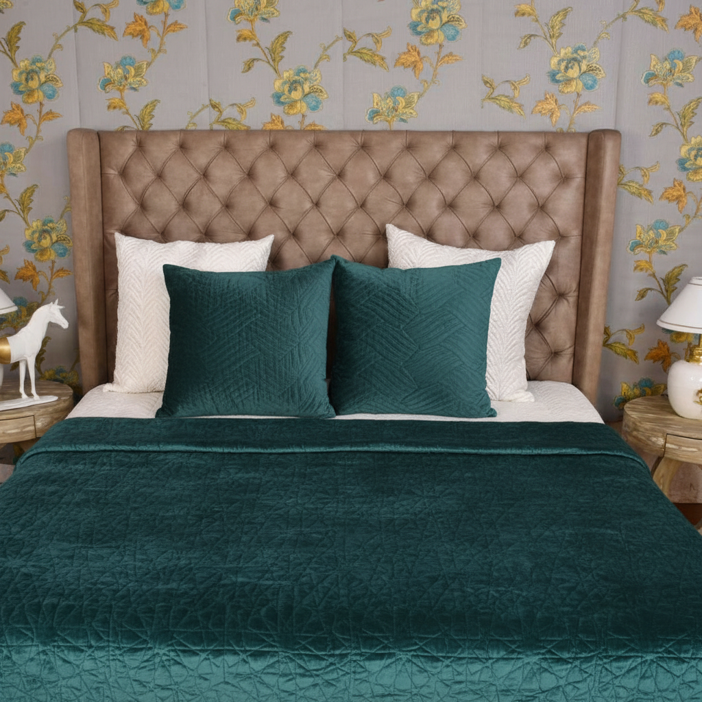 Geometric Art Embroidery Bedspread Jungle Green