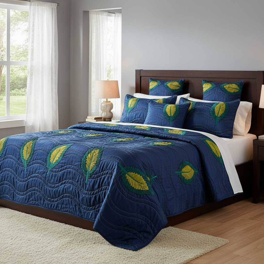 Sea Waves Embroidery Bedspread