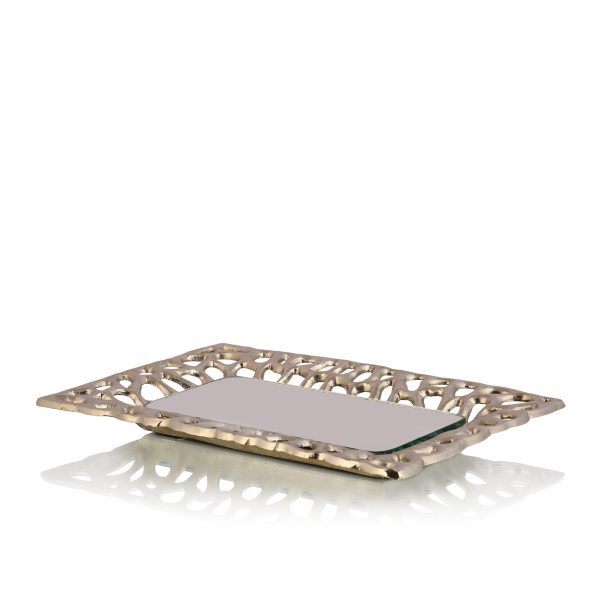 Elegant Silver Colour Coral Rectangle Mirror Tray