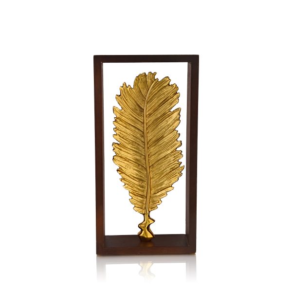 Modern Golden Plam Leaf in Wooden Frame – Table Decor