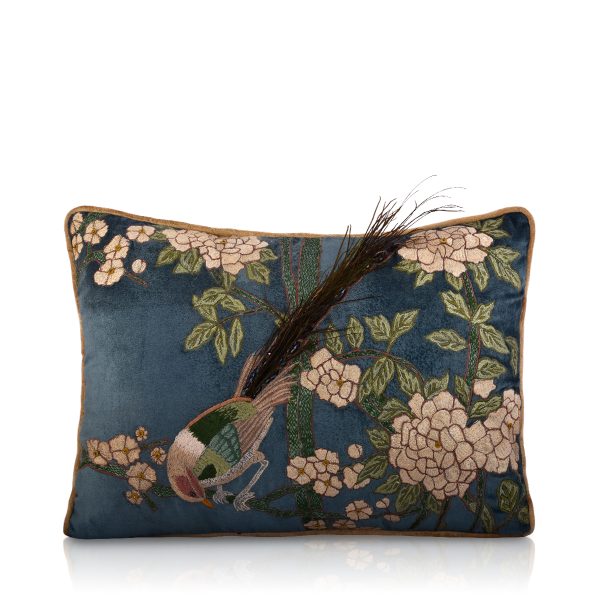 Glint Multi Colour Embroidery with Feather Cushion Cover