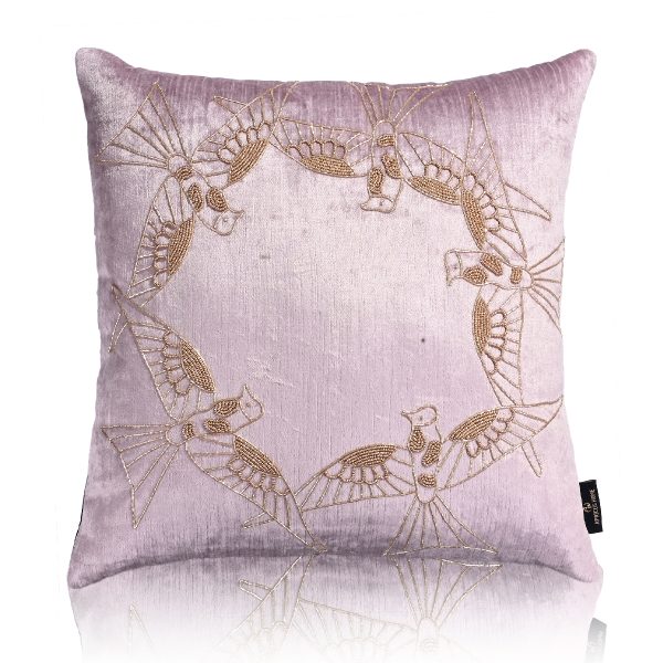 Unity Bird Hand Embroidery Lihgt Purple Cushion Cover